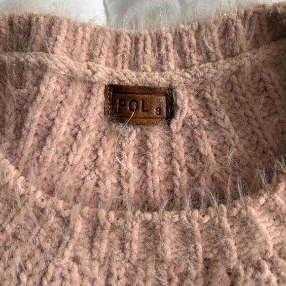 POL Women's Pink Knit Sweater With Flannel Sleeves Size Large Cotton Blend Small - Picture 4 of 9